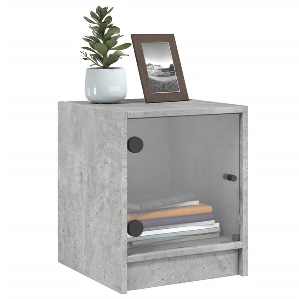 vidaXL Bedside Cabinets with Glass Doors 2 pcs Concrete Grey 35x37x42 cm