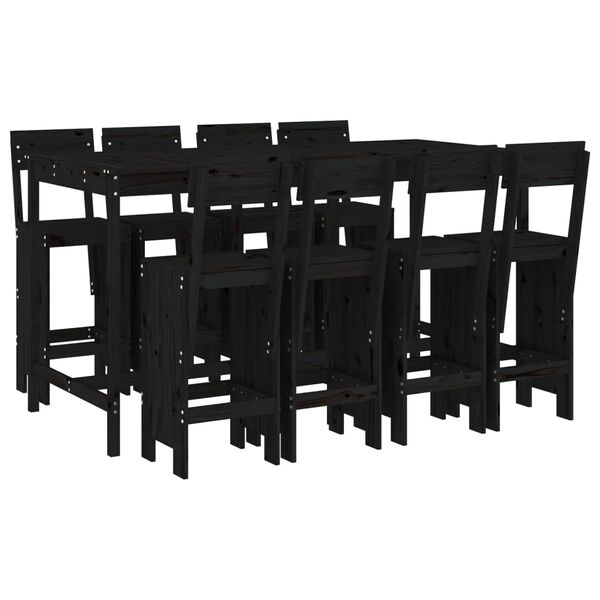 vidaXL 9 Piece Garden Bar Set Black Solid Wood Pine