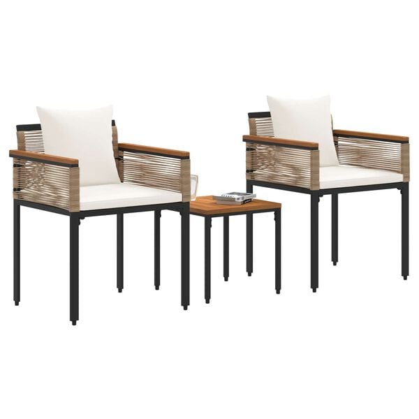 vidaXL Outdoor Furniture Set 3 pcs Beige and Cream White PE Rattan