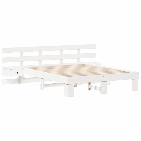 vidaXL Bed Frame with Headboard White 140 x 200 cm Solid Pine Wood
