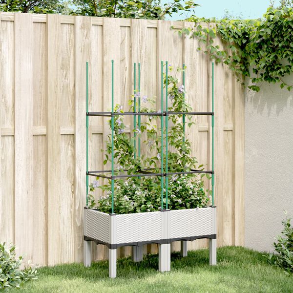 vidaXL Garden Planter with Trellis White 80x40x142.5 cm PP