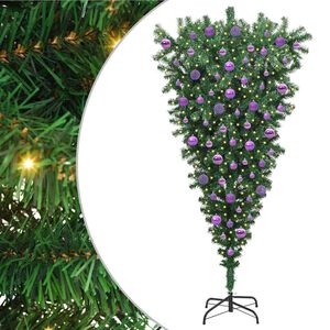 vidaXL Upside-down Artificial Pre-lit Christmas Tree with Ball Set PVC