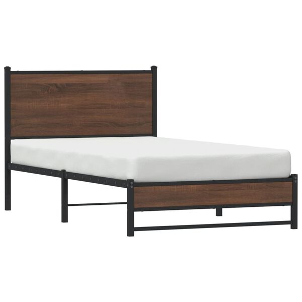 vidaXL Metal Bed Frame without Mattress Brown Oak 107x203 cm