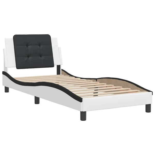 vidaXL Bed Frame without Mattress "Zadar" White and Black 90x190 cm Single Faux Leather