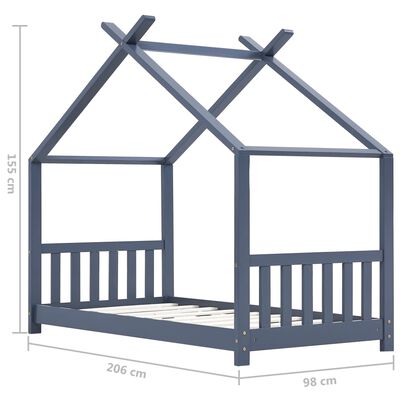 vidaXL Kids Bed Frame Grey Solid Pine Wood 90x200 cm