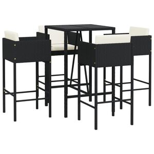 vidaXL 5 Piece Garden Bar Set with Cushions Black Poly Rattan