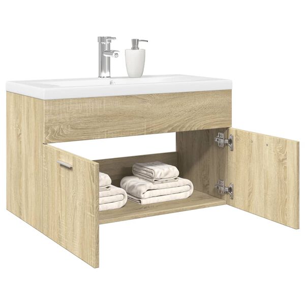 vidaXL Bathroom Sink Cabinet with Built-in Basin Sonoma Oak