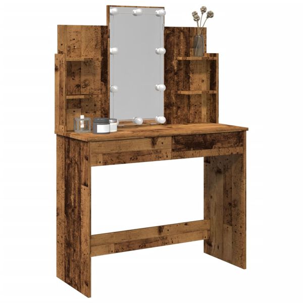 vidaXL Dressing Table with LED Lights Old Wood 96x40x142 cm