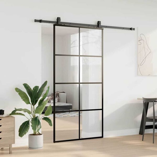 vidaXL Sliding Door with Hardware Set Black 102.5x205 cm ESG Glass