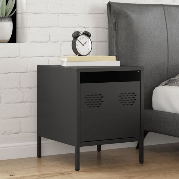 vidaXL Bedside Cabinet Black 35x39x43.5 cm Steel