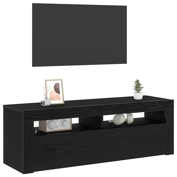 vidaXL TV Cabinet with LED Black Oak 120 x 35 x 40 cm Engineered Wood