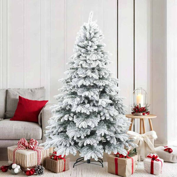 vidaXL Artificial Hinged Christmas Tree Snow Flocked White 180 cm