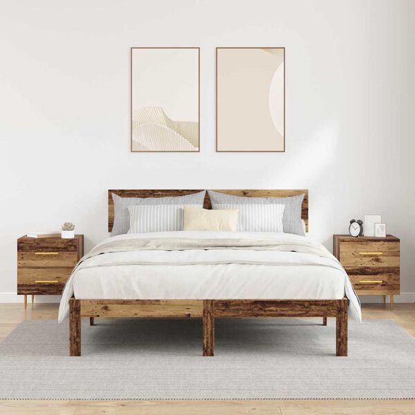 vidaXL Bedside Cabinet with Drawer 2 pcs Old Wood 40 x 35 x 47.5 cm