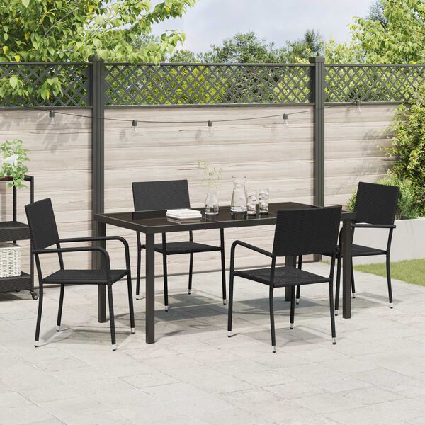 vidaXL Garden Dining Set with Cushion 5 pcs Black Poly Rattan