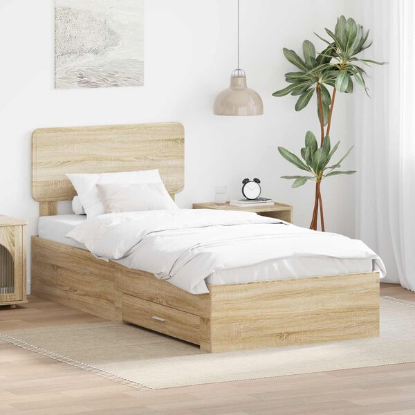 vidaXL Bed Frame with Drawer Sonoma Oak 100 x 200 cm Engineered Wood