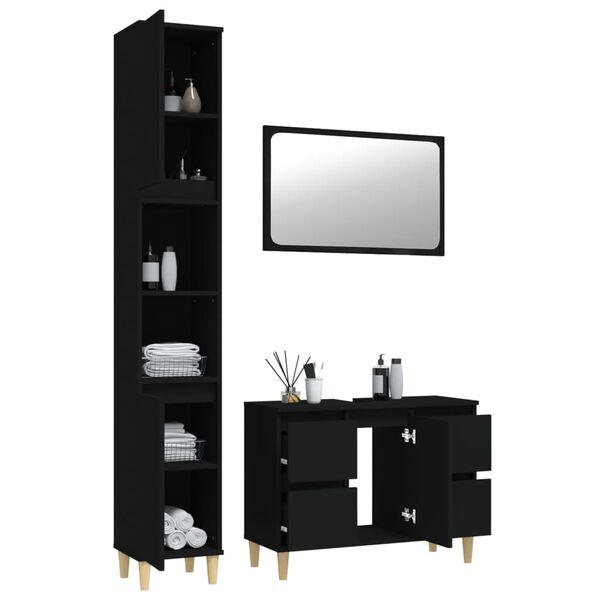 vidaXL 3 Piece Bathroom Furniture Set Black Engineered Wood