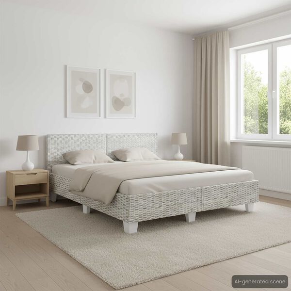 vidaXL Bed Frame without Mattress Grey Natural Rattan 180x200 cm Super King
