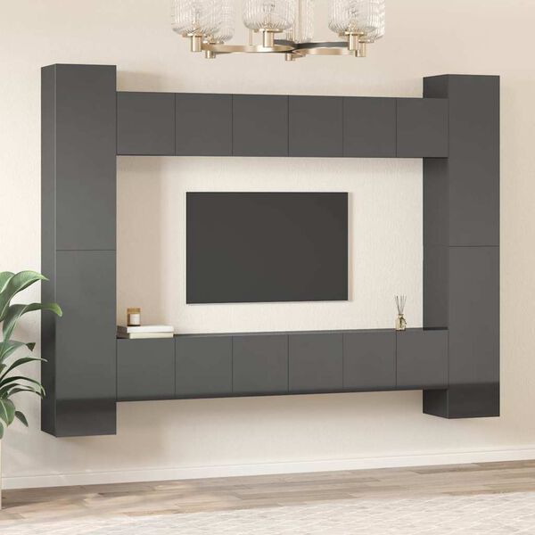 vidaXL 10 Piece TV Cabinet Set High Gloss Grey Engineered Wood