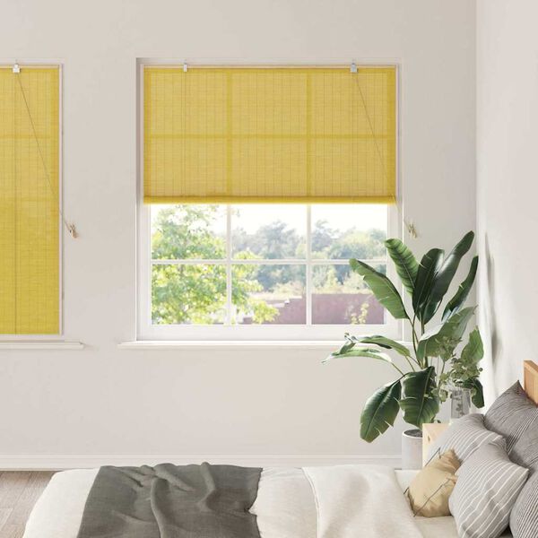 vidaXL Roller Blind with Curtains Manual Yellow 140 x 160 cm Bamboo