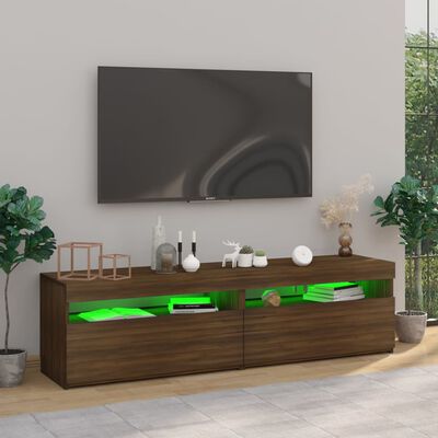 vidaXL TV Cabinet with LED Lights 2 pcs Brown Oak 75x35x40 cm