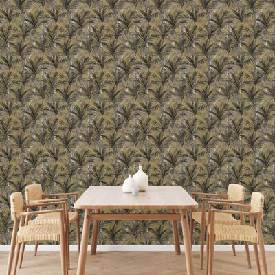 DUTCH WALLCOVERINGS Wallpaper Palm Trees Gold and Black