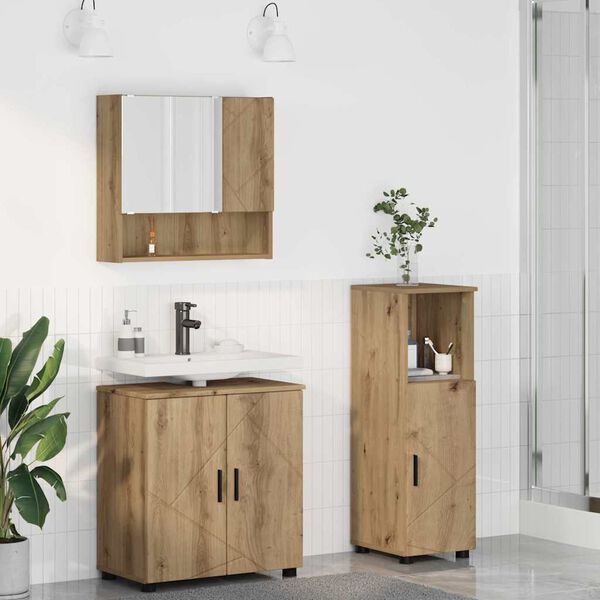 vidaXL Bathroom Furniture Set Wall-mounted with Door 3 pcs Artisan Oak