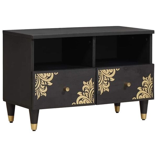 vidaXL TV Cabinet with Drawer Black 70 x 33 x 46 cm Solid Mango Wood