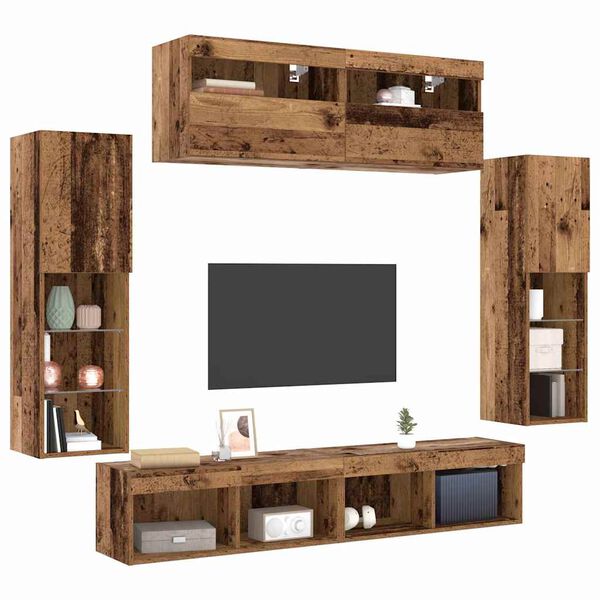 vidaXL TV Cabinet Set Wall-mounted 6 pcs Old wood Engineered wood