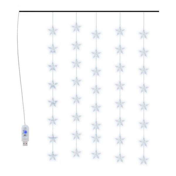 vidaXL LED Star Curtain Fairy Lights 200 LED Cold White 8 Function