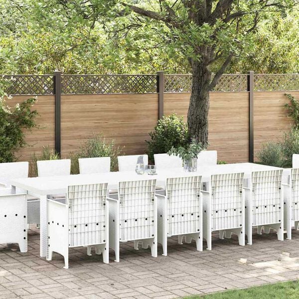 vidaXL Garden Dining Set 15 pcs White Polt rattan