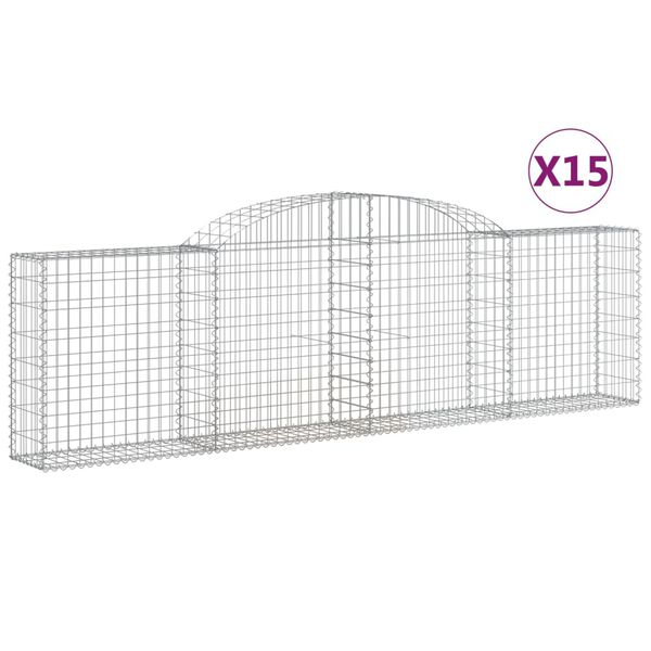 vidaXL Arched Gabion Baskets 15 pcs 300x30x80/100 cm Galvanised Iron