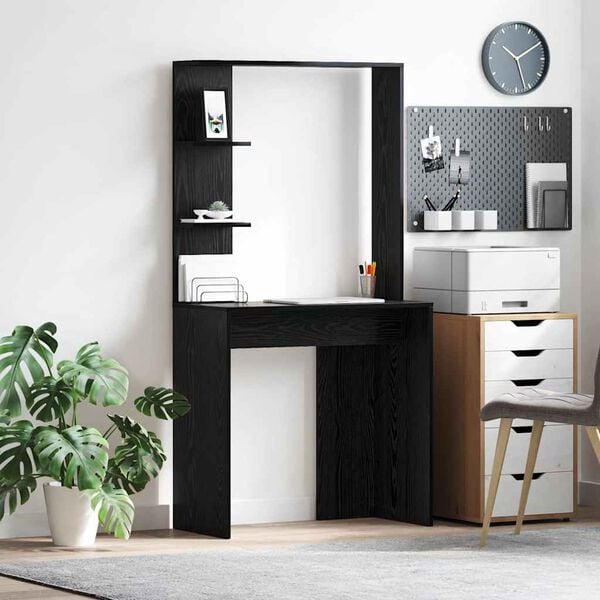 vidaXL Desk with Shelf Black Oak 78.5 x 37 x 154.5 cm Engineered Wood