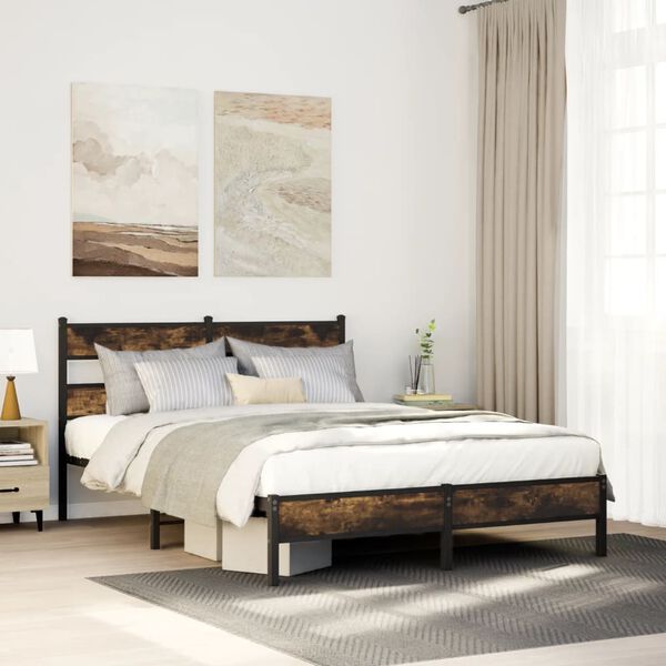 vidaXL Bed Frame without Mattress Smoked Oak 90x200 cm Engineered Wood