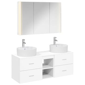 vidaXL Bathroom Furniture Set 4 pcs White Engineered Wood and Glass