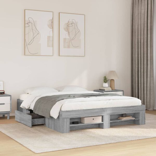 vidaXL Bed Frame without Mattress Grey Sonoma 150x200 cm King Size Engineered Wood