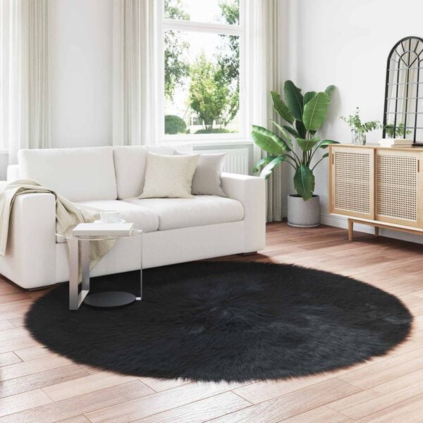 vidaXL Faux Sheepskin Rug Tafalla Black &Oslash; 160 cm Polyester