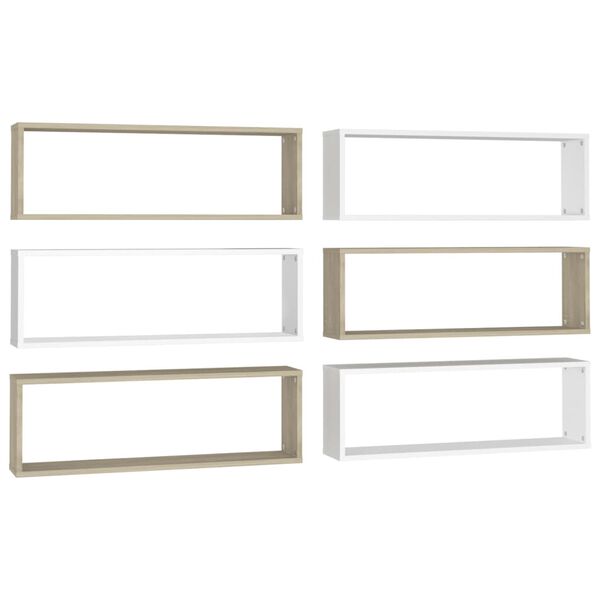 vidaXL Wall Cube Shelf 6 pcs White&Sonoma Oak 80x15x26.5cm Engineered Wood