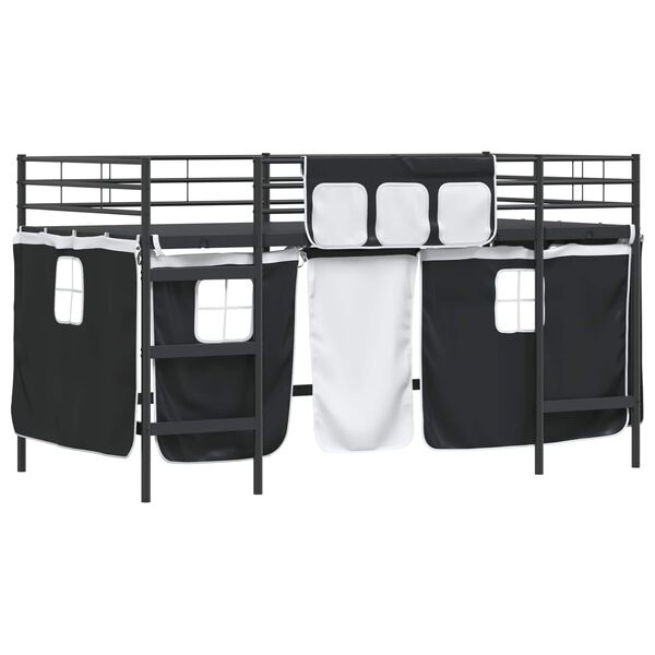 vidaXL Kids'Loft Bed Frame with Curtains Black 79.5 x 200 cm
