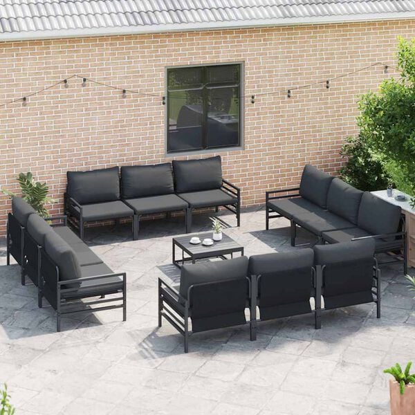 vidaXL Garden Sofa Set with Cushion 13 pcs Black Steel