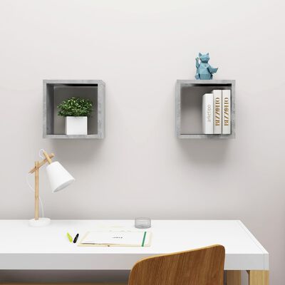 vidaXL Wall Cube Shelves 2 pcs Concrete Grey 30x15x30 cm
