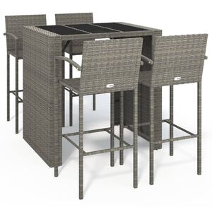 vidaXL 5 Piece Garden Bar Set Grey Poly Rattan