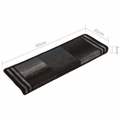 vidaXL Stair Mats Self-adhesive 15 pcs 65x21x4 cm Black and Grey