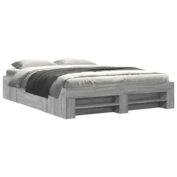 vidaXL Bed Frame without Mattress Grey Sonoma 160x200 cm Engineered Wood