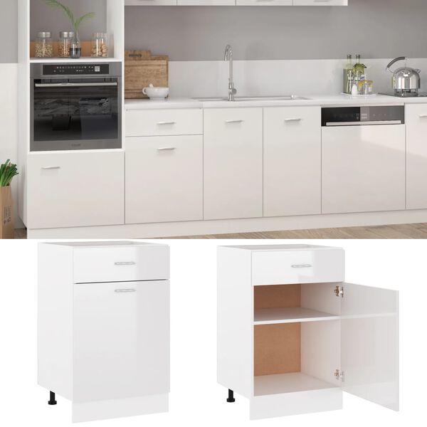 vidaXL Drawer Bottom Cabinet Lyon High Gloss White 50x46x81.5 cm Engineered Wood