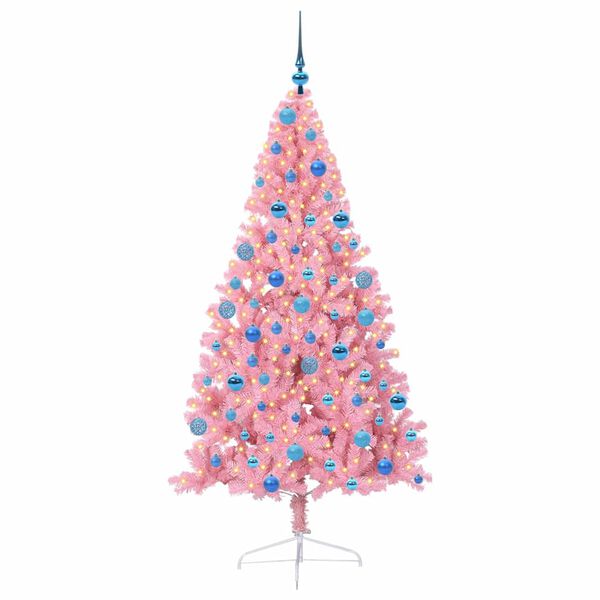 vidaXL Artificial Pre-lit Christmas Tree with 300 LEDs Pink 180 cm PVC