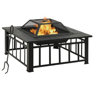 vidaXL Garden Fire Pit with Poker 81x81x47 cm XXL Steel