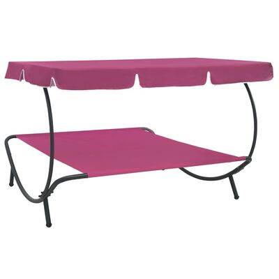 vidaXL Outdoor Lounge Bed with Canopy Pink