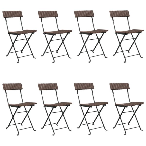 vidaXL Folding Bistro Chairs 8 pcs Brown Poly Rattan and Steel