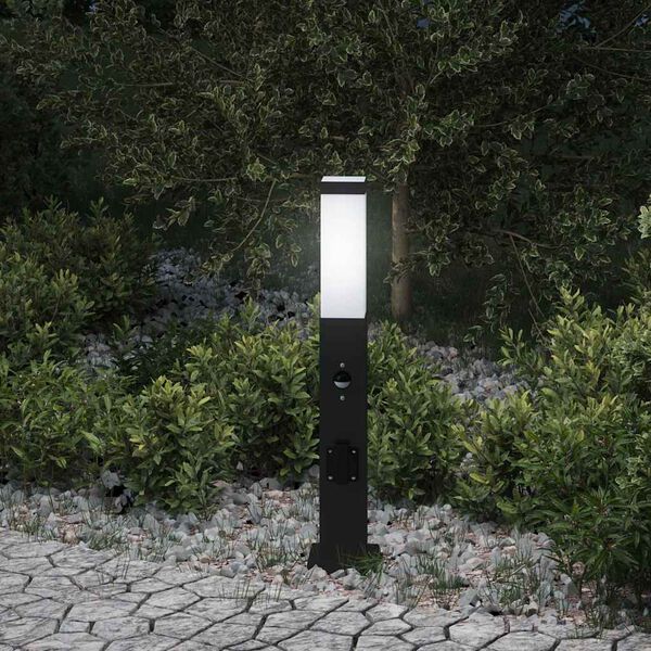 vidaXL Bollard Light with Sensor&Outlet 50 cm Black IP44