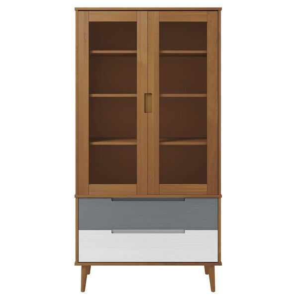 vidaXL Vitrine Cabinet MOLDE Brown 90x35x175 cm Solid Wood Pine